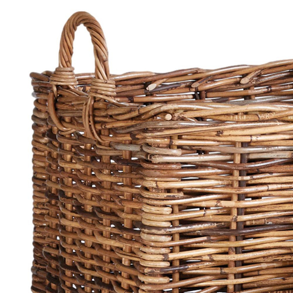 Set of 2 Large Natural Rattan Storage Baskets Square Planter Cachepot 18 14.5 in