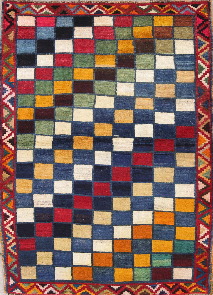 Consigned, Plaid Hand-Knotted Gabbeh Persian Design Oriental Area Rug, 5'1"X3'1"