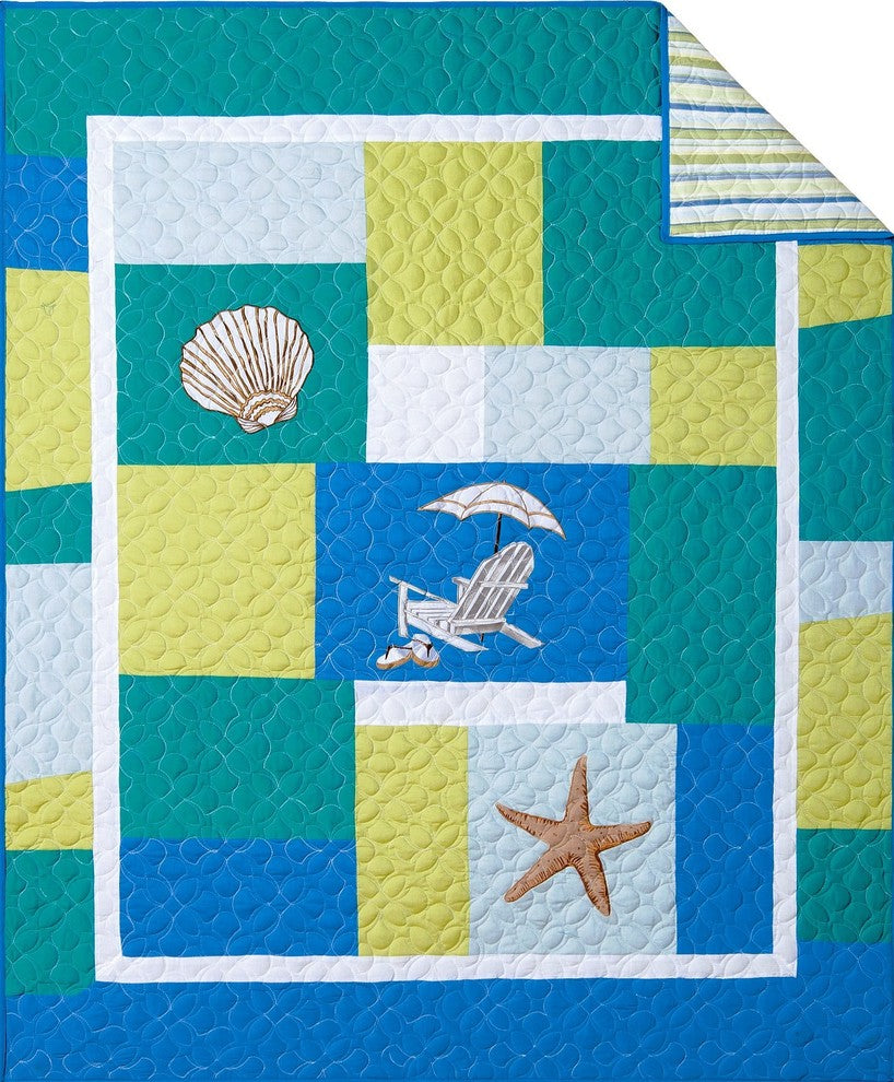 Coastal Blue Oasis Adirondack Chair 50 x 60 Inch Embroidered Appliqued Throw