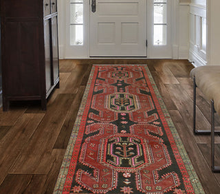 Fine Vintage Distressed Lily Burgundy/Black Runner, 3'2x10'3