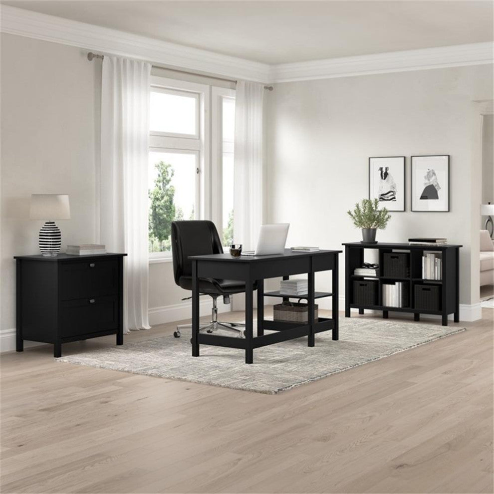 Broadview 54W Computer Desk with Drawers in Classic Black - Engineered Wood