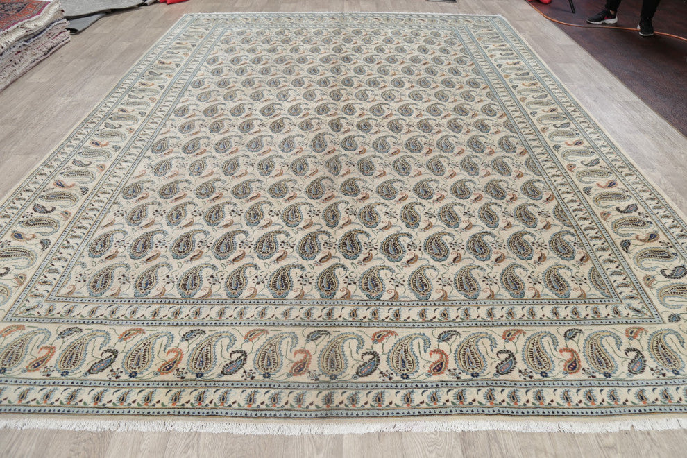 Consigned, Vintage Traditional Oriental Handmade Persian Area Rug, Beige, 9x12
