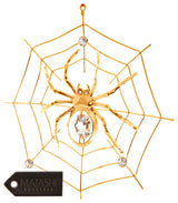 24K Gold Plated Crystal Studded Spider on Spider Web Ornament