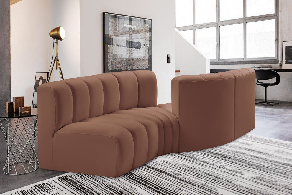 Arc Vegan Leather Upholstered 4-Pc. Facing Modular Sectional, Cognac