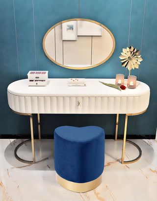 Heart Velvet Upholstered Ottoman/Stool, Navy