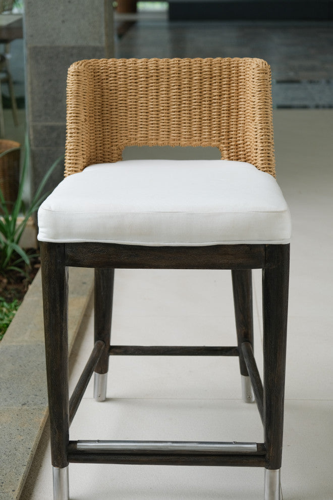 Fritz Rope Teak Outdoor Bar Stool