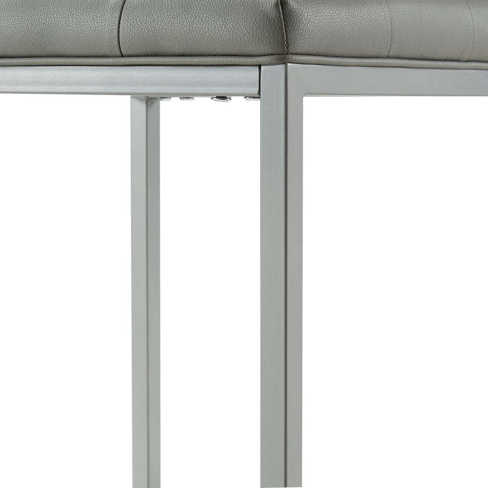 Teresa PU Leather Button Tufted Metal Frame Cube Ottoman, Gray