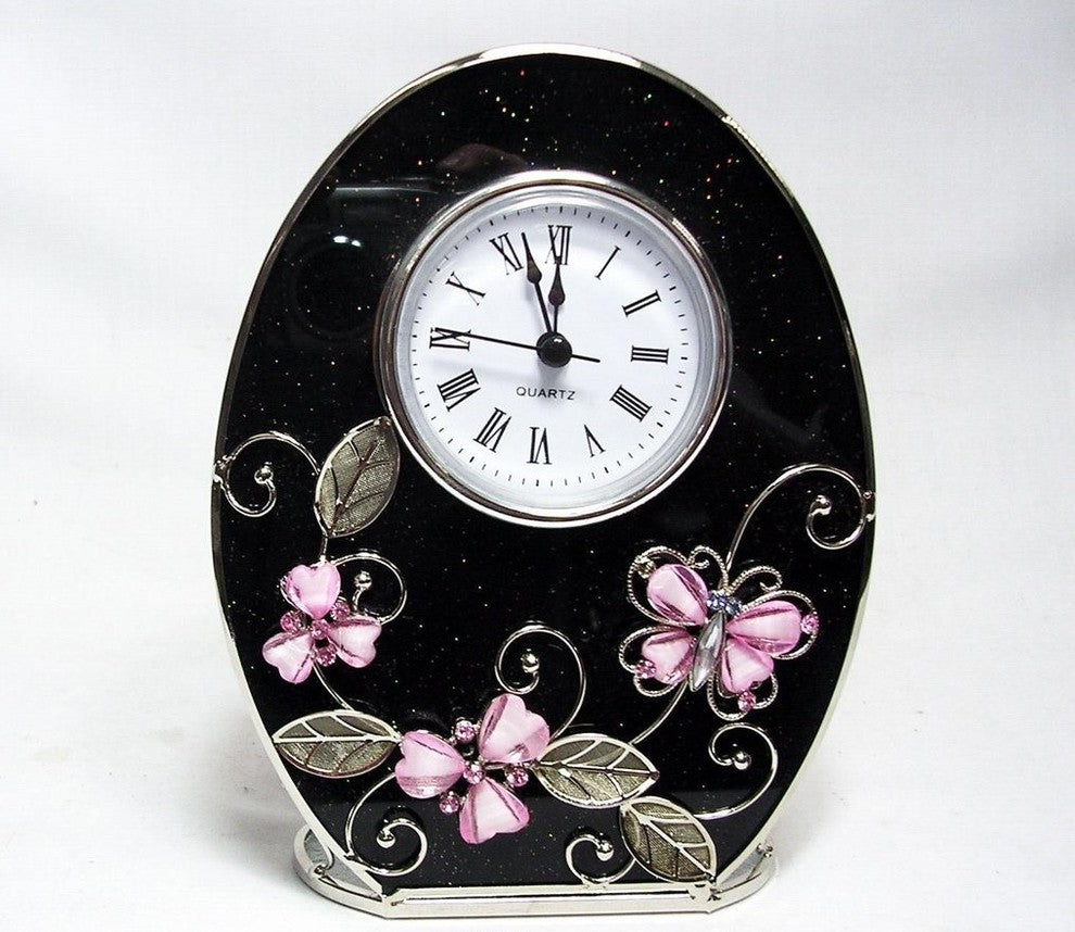 Elegance Pink Butterfly Clock