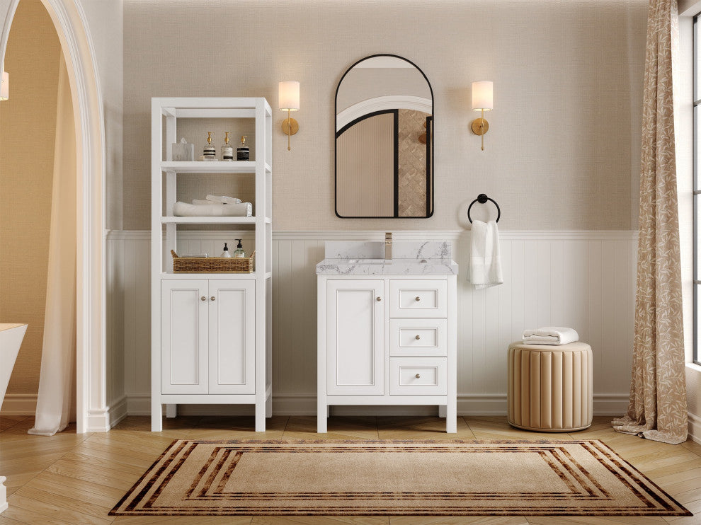 Nashville 30" Single Sink Bath Vanity, White 2" Venatino Quartz