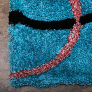 Hand Tufted Shag Polyester Area Rug Geometric Turquoise K00021, [Rectangle] 8'x10'