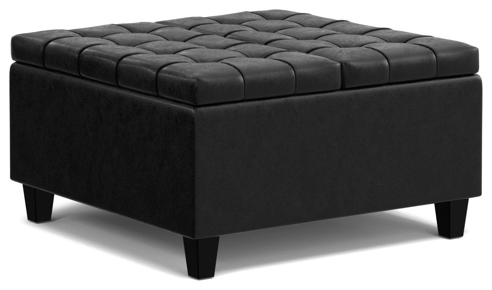 Harrison Small Square Coffee Table Storage Ottoman, Distressed Black