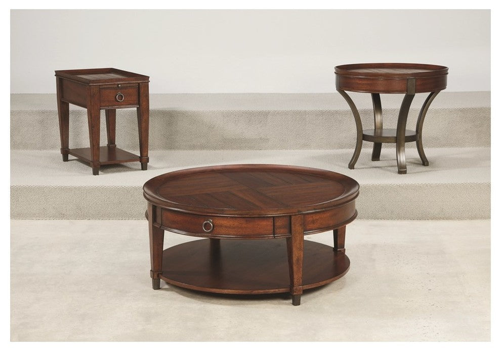 Hammary Sunset Valley Single-Drawer Round Cocktail Table, Brown 197-911