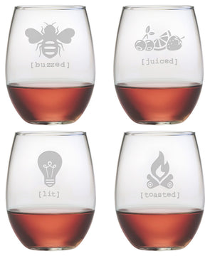 Tipsy Stemless 4-Piece Wine Glass Set