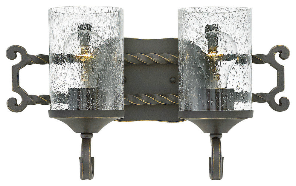 Hinkley Casa Bath 2-Light Vanity, Olde Black With Clear Seedy Glass