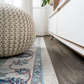 Modern Persian Moroccan Ivory/Blue/Red 6' Round Area Rug