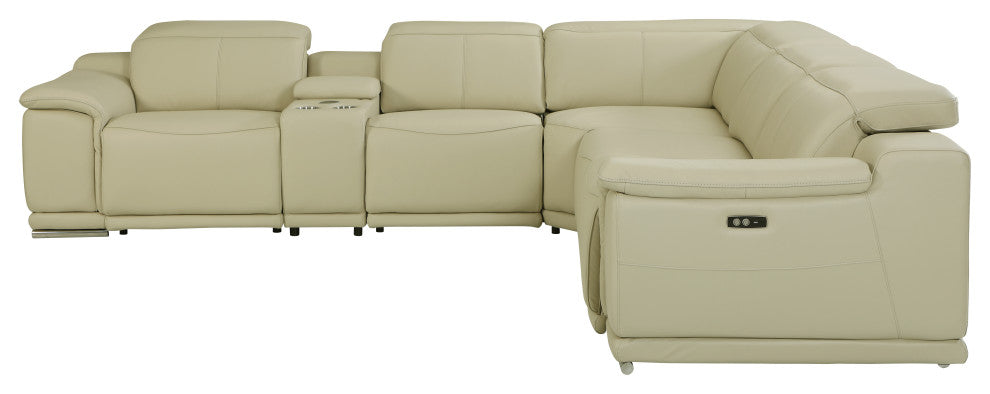 Federico 6-Piece L-Shaped Top Grain Italian Leather Sectional, Beige