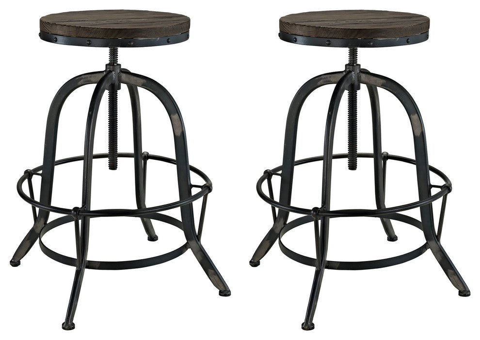 Industrial Modern Dining Bar Stools, Black Metal, Set of 2