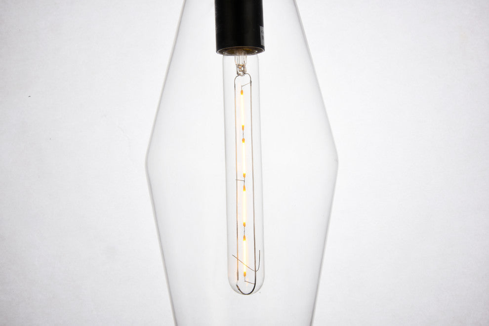 Placido Collection Pendant, 5.9"x14.2", 1-Light, Black and Clear Finish