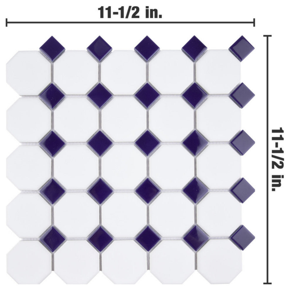 Metro Octagon 11-1/2"x11-1/2" Porcelain Mosaic Floor/Wall Tile, Matte, White