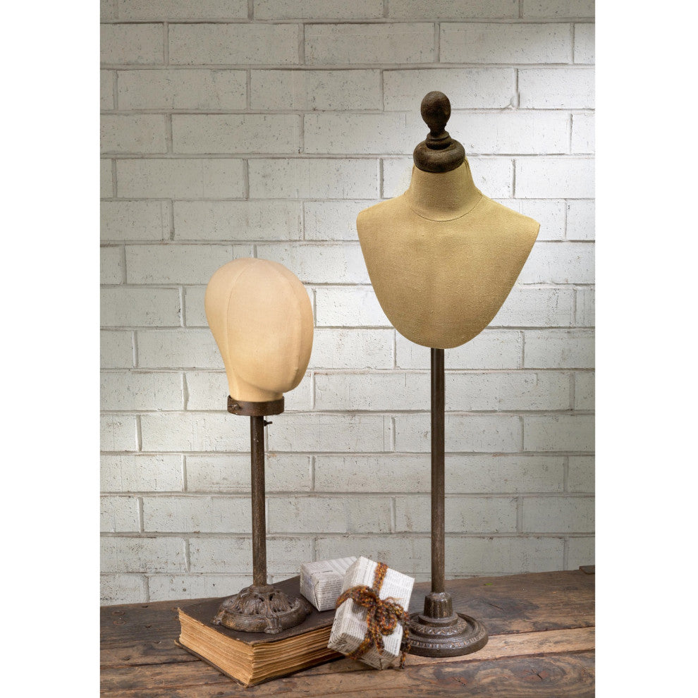 Antiqued Fiberglass Tabletop Head Form