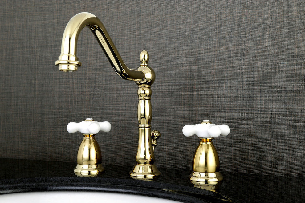 Kingston Brass Widespread Bathroom Faucet With Brass Pop-Up, Polished Brass
