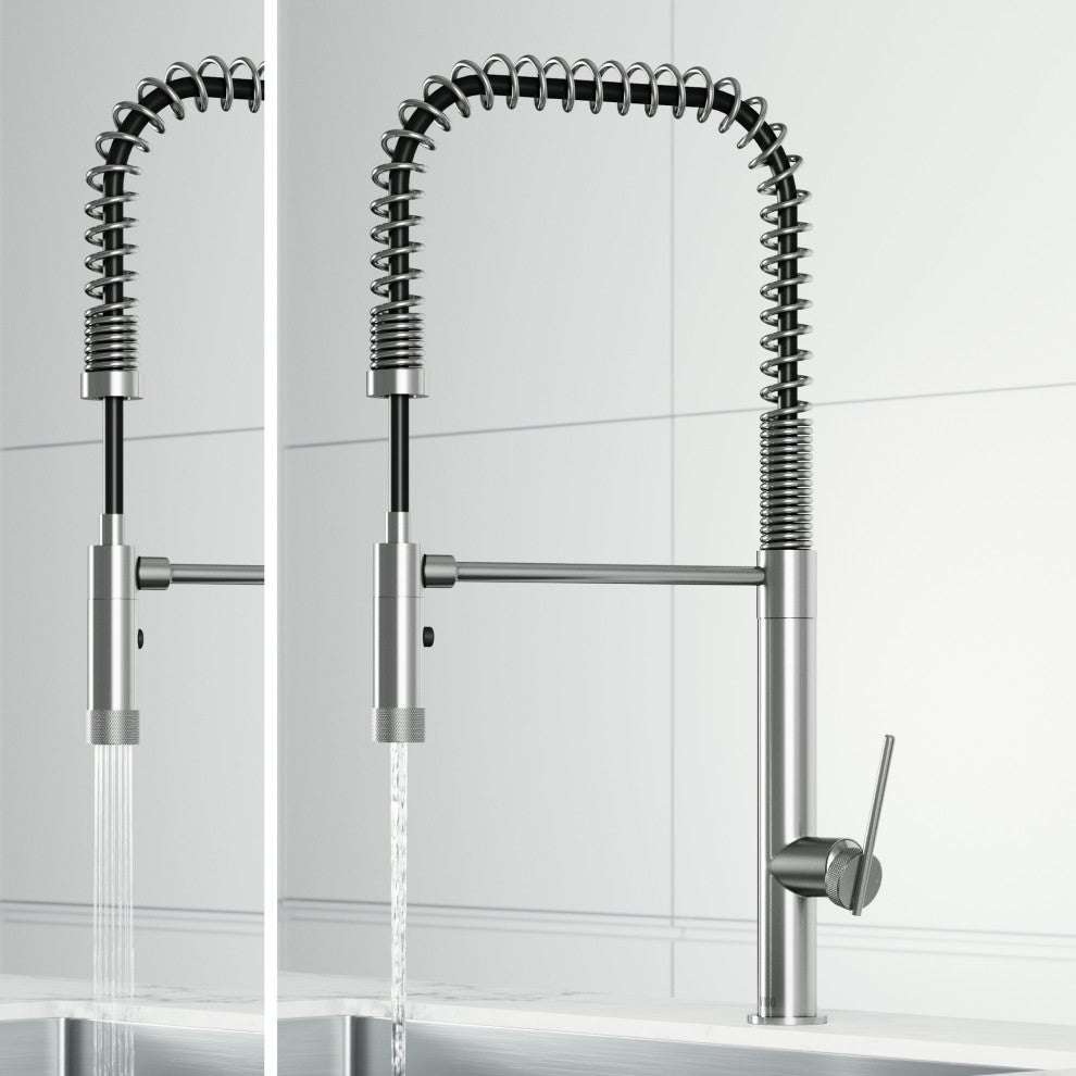 VIGO Sterling 23" H Single Handle Pull-Down Sprayer Kitchen Faucet, Stainless Steel, Without Extras