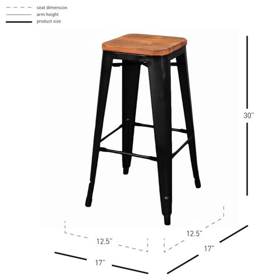 Pemberly Row 30" Backless Bar Stool in Brown/Black (Set of 4)