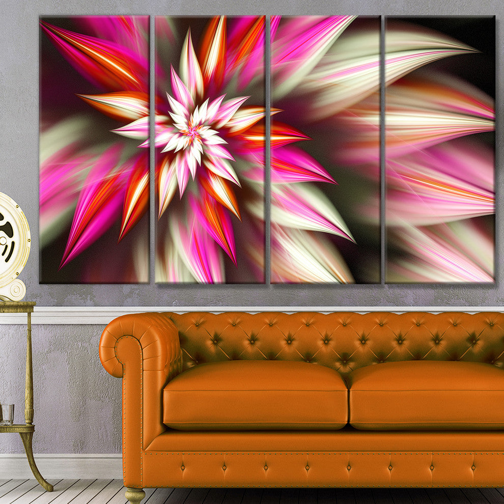 Exotic Red Fractal Spiral Flower, Abstract Canvas Art Print, 48"x28", 4 Panels