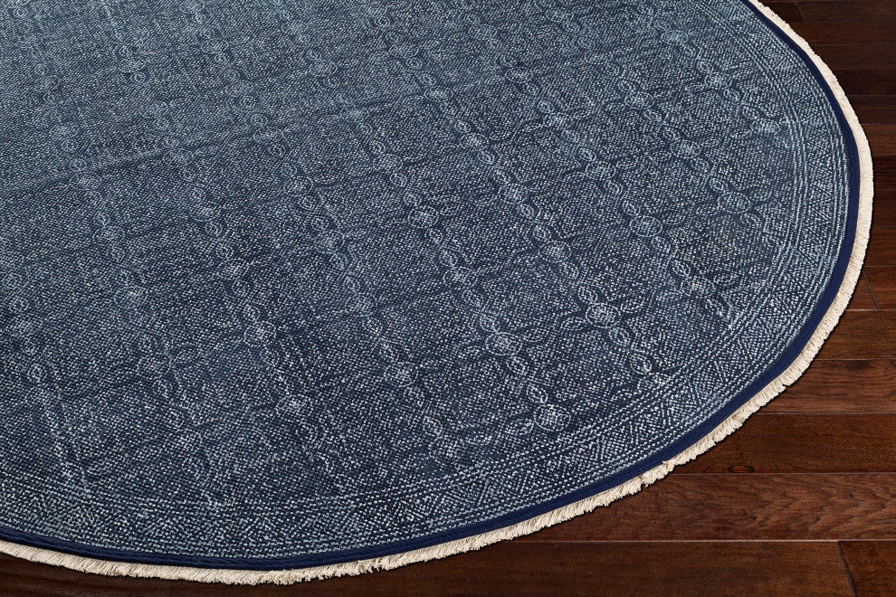 Surya Rajasthan RAJ-2300 8' Round Rug, Navy/White/Cream