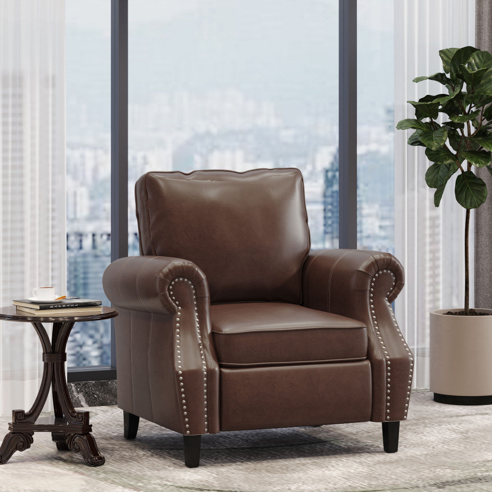 Burkehaven Contemporary Faux Leather Club Chair With Nailhead Trim, Dark Brown