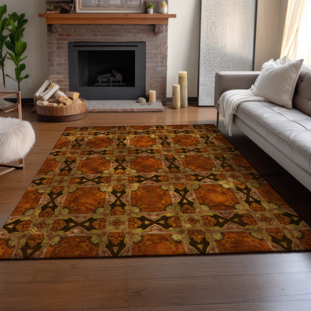Premium Machine Washable Mayfield AMF564 Paprika 3' x 5' Rug