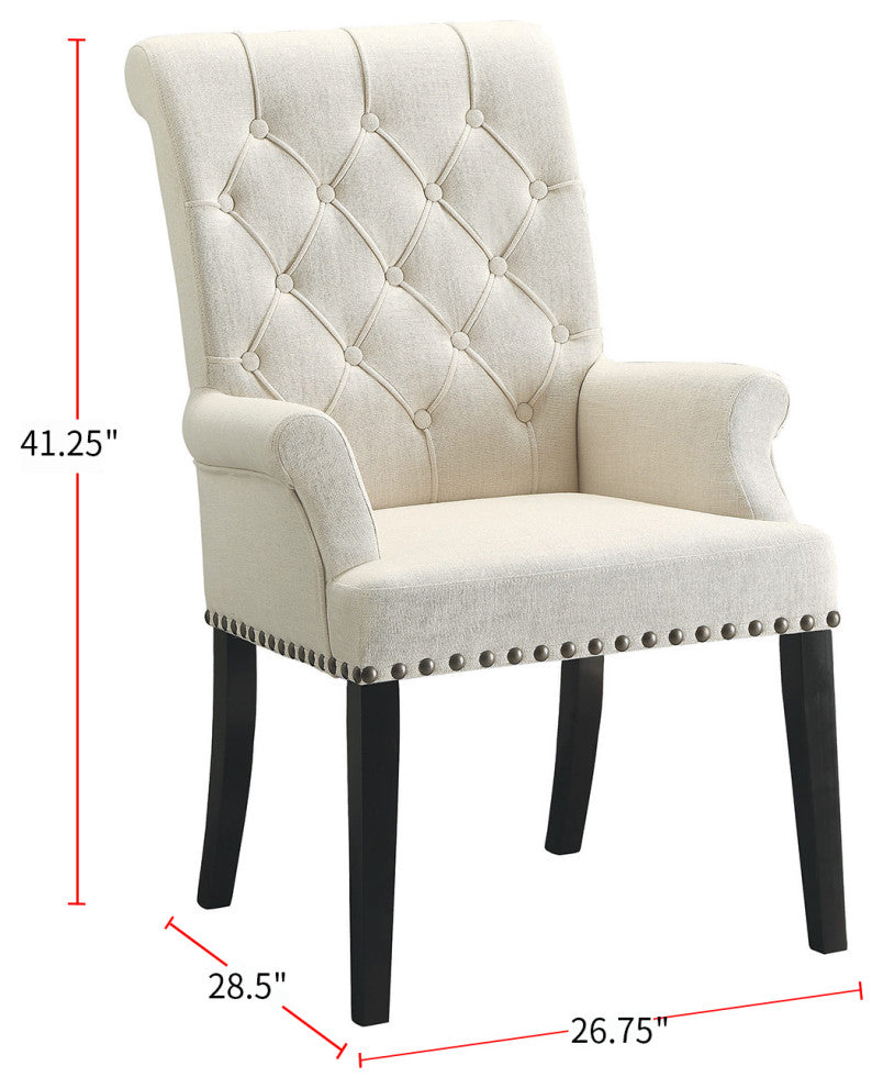 Fabric Dining Armchair with Nailhead Trim, Beige