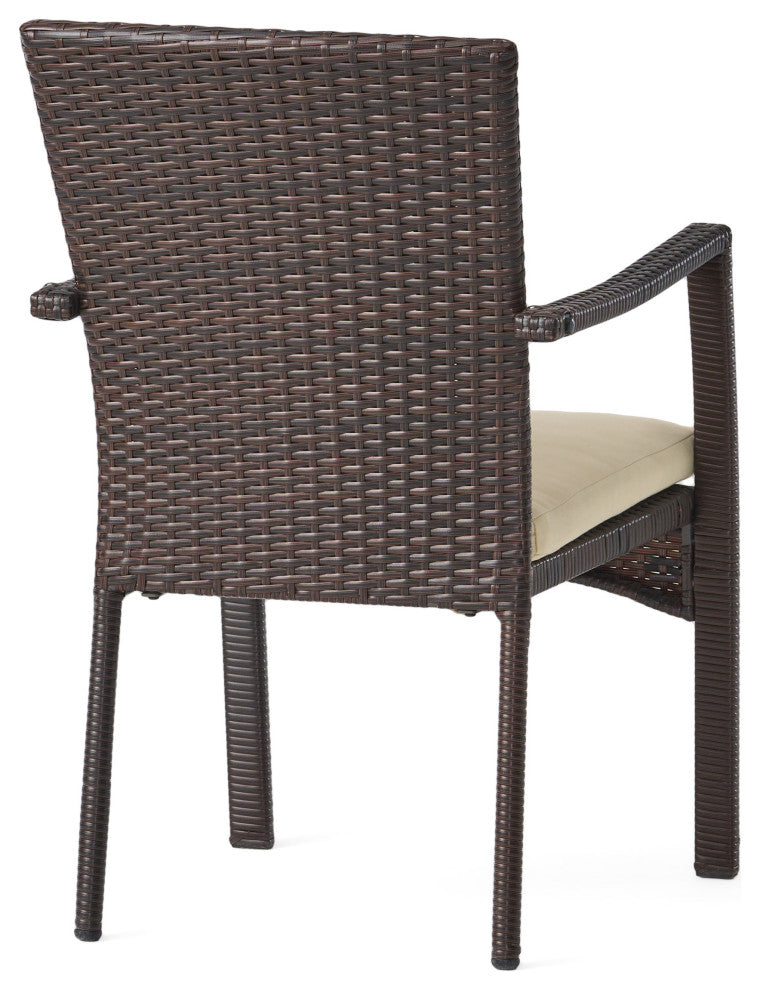 GDF Studio Melba Outdoor Wicker Dining Chairs With Beige Cushions, Set of 2