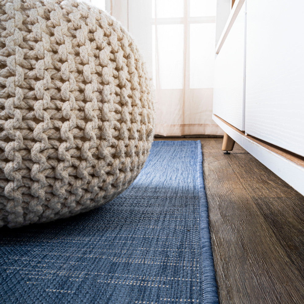 Tavira Modern Strie' Area Rug, Blue/Beige, 2 X 8
