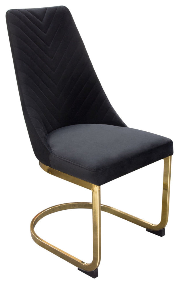 Vogue 2 Dining Chairs With Gold Metal Base, Black Velvet