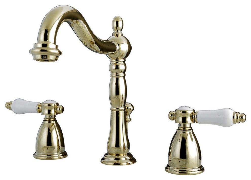 Kingston Brass Widespread Bathroom Faucet With Retail Pop-Up, Polished Brass