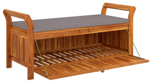 vidaXL Outdoor Storage Bench Patio Deck Box with Cushion Solid Wood Acacia