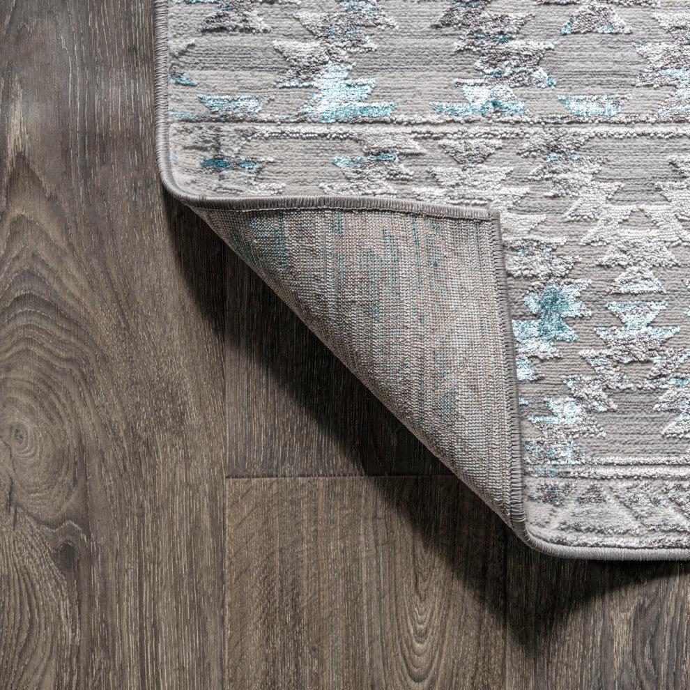 Ancient Faded Trellis Gray/Turquoise 2'x10' Runner Rug