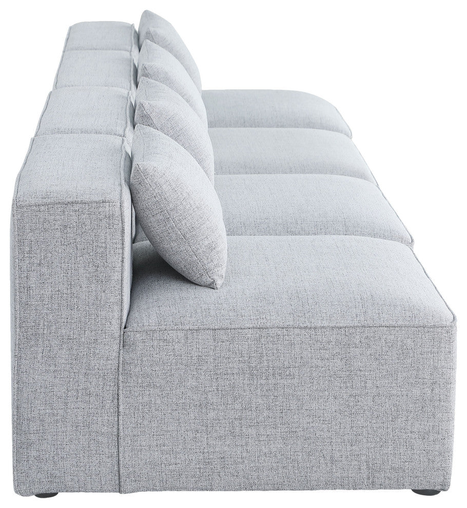 Cube Upholstered Modular Sofa, Gray, 4-Piece: 4 Armless Chair, Linen Texured Fabric