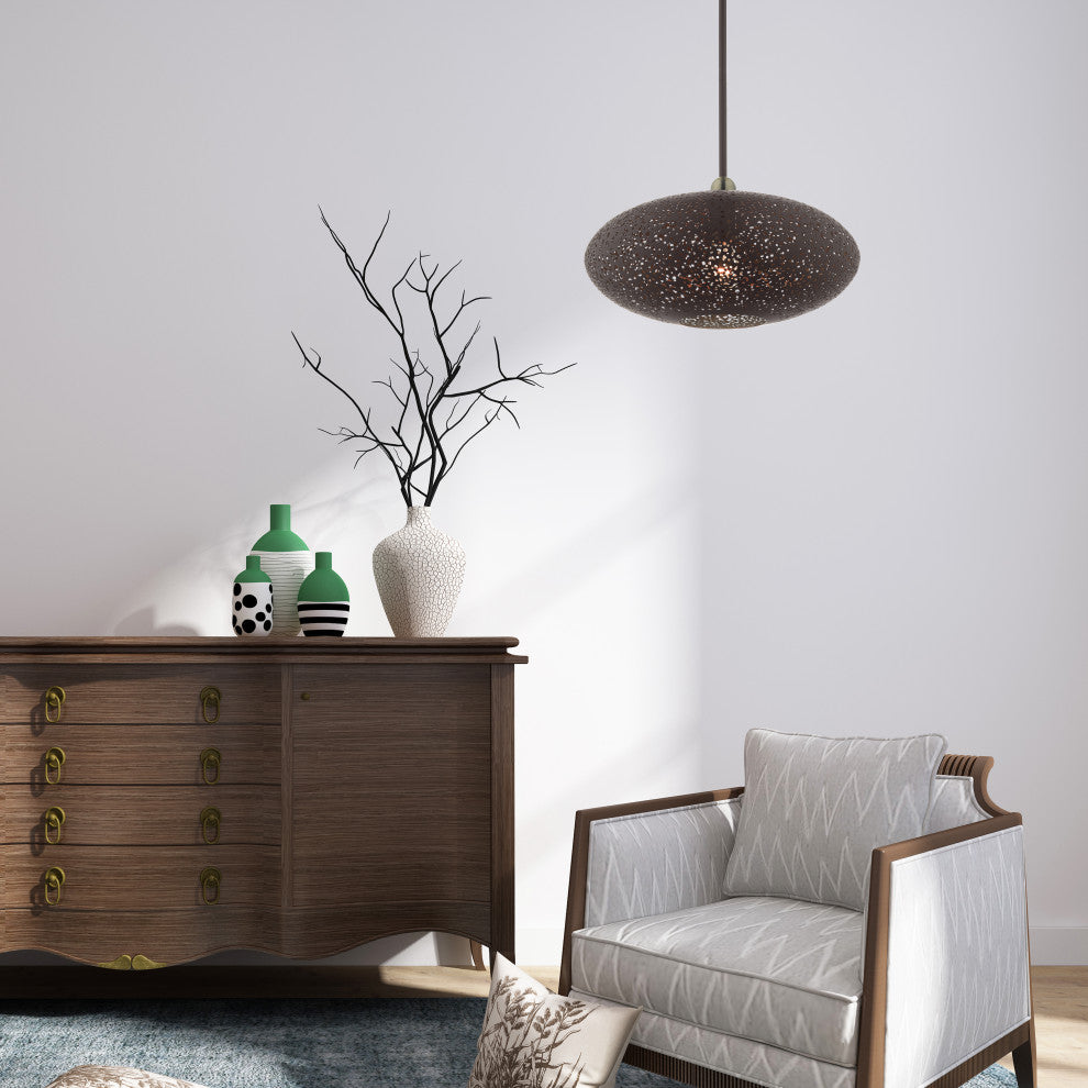Livex Lighting Charlton 1 Light Bronze With Antique Brass Accents Medium Pendant