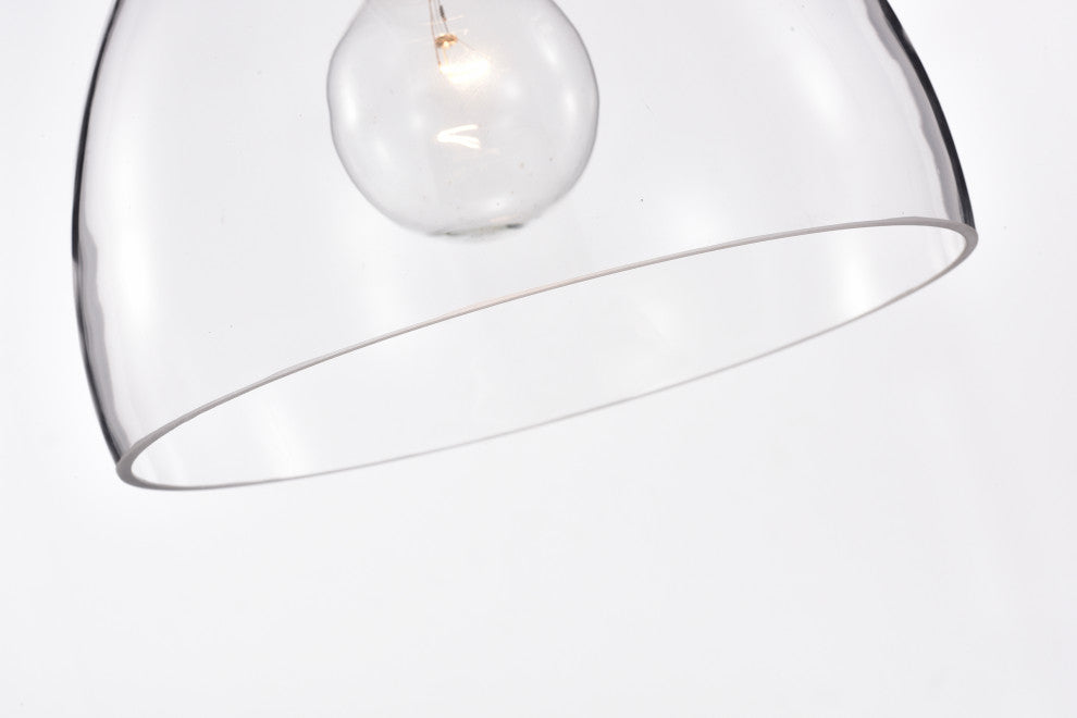 1-Light Black and Antique Gold 10 in. Bowl Glass Pendant