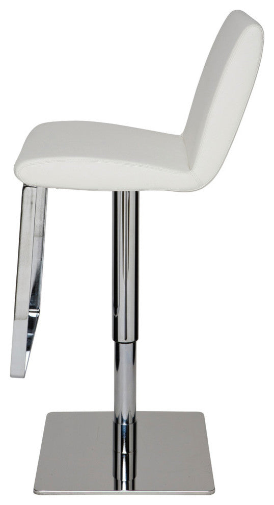 Lewis Polished Adjustable Bar Stool, Modern Barstool, Faux Leather, White