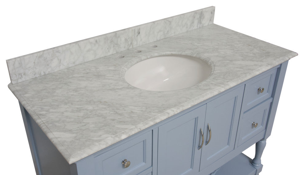Beverly 48" Bathroom Vanity, Powder Blue, Carrara Marble