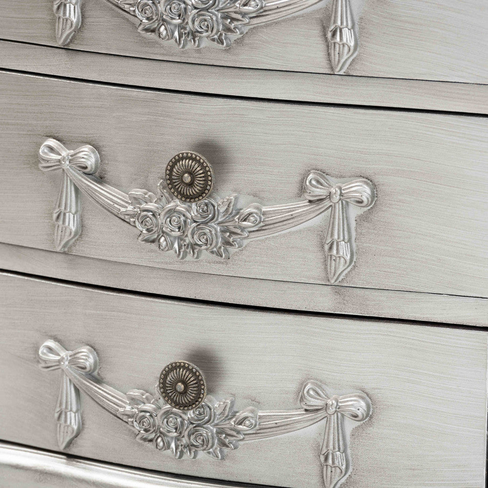 Callen Classic and Traditional Brushed Silver Finished Wood 4-Drawer Nightstand