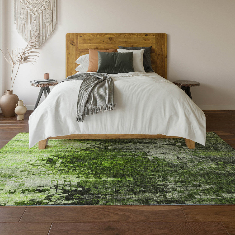 Premium Machine Washable Mayfield AMF581 Green 3' x 5' Rug