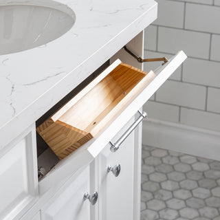 72" Palace Quartz Carrara Pure White Vanity With Hardware, Faucets in Chrome
