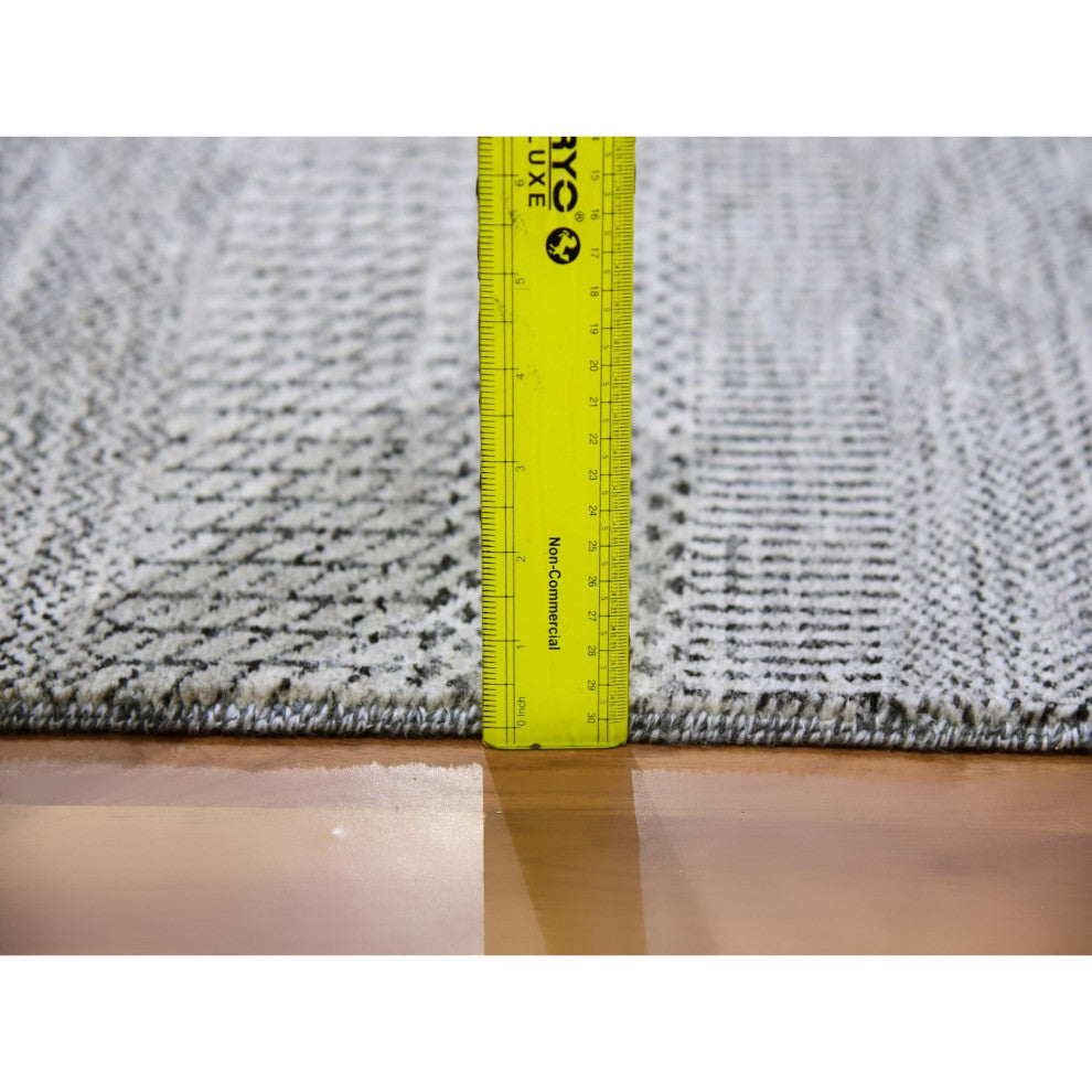 Light Gray Undyed 100% Wool Grass Design Hand Knotted XL Runner Rug 2'5"x24'3"