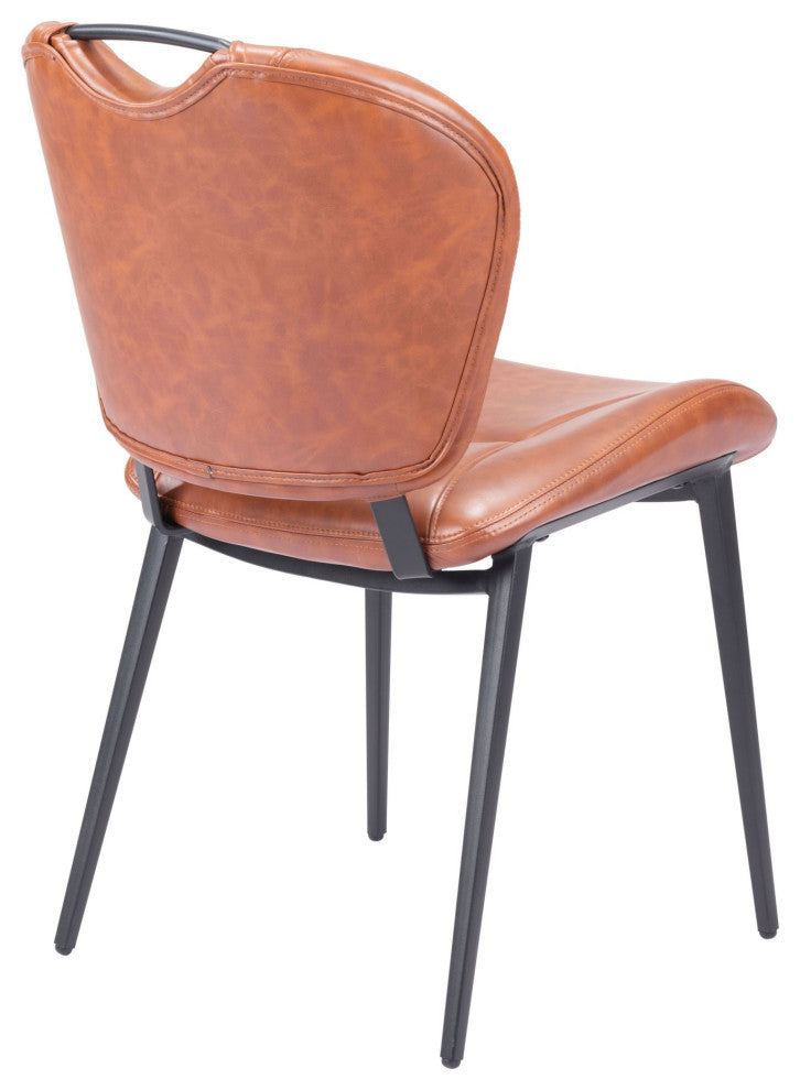 Dining Chair, Set of 2, Faux Vinyl Leather, Steel, Vintage Brown, Black, Cafe