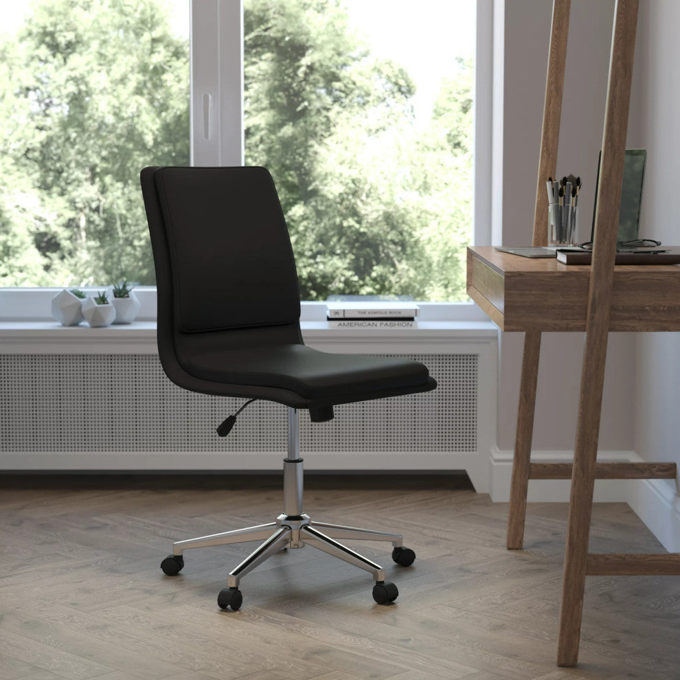Office Chair, Chrome Base With Comfortable Faux Leather Seat & Mid Back, Black