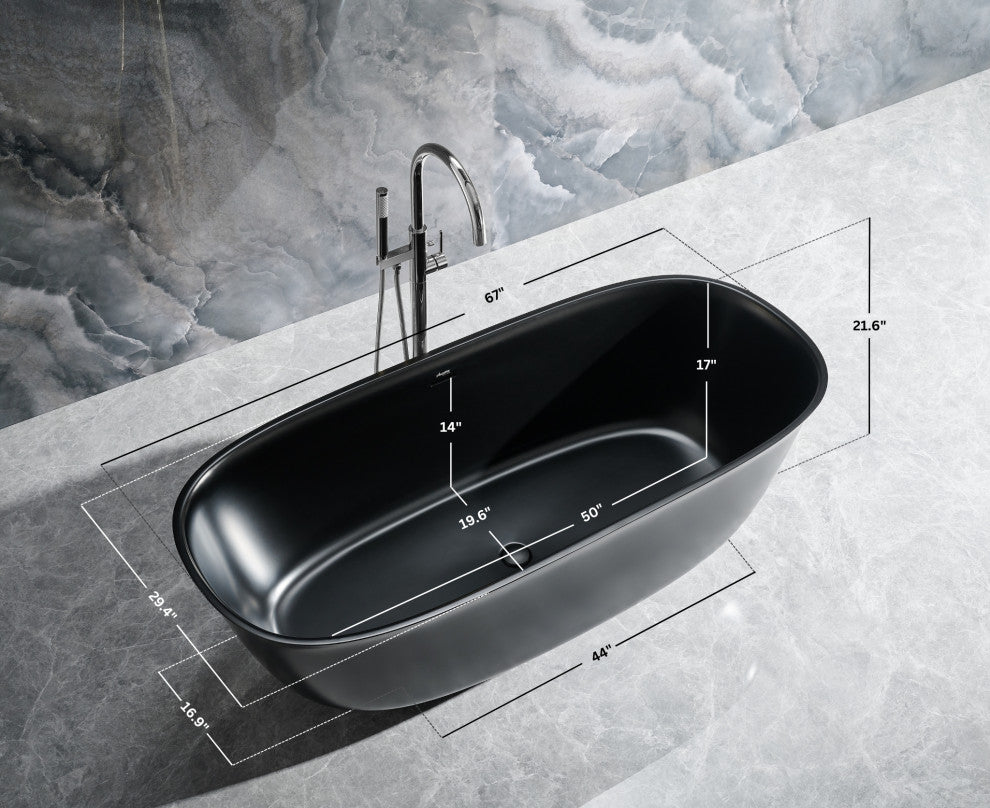 Fiore 67" Freestanding Solid Surface Bathtub, Black